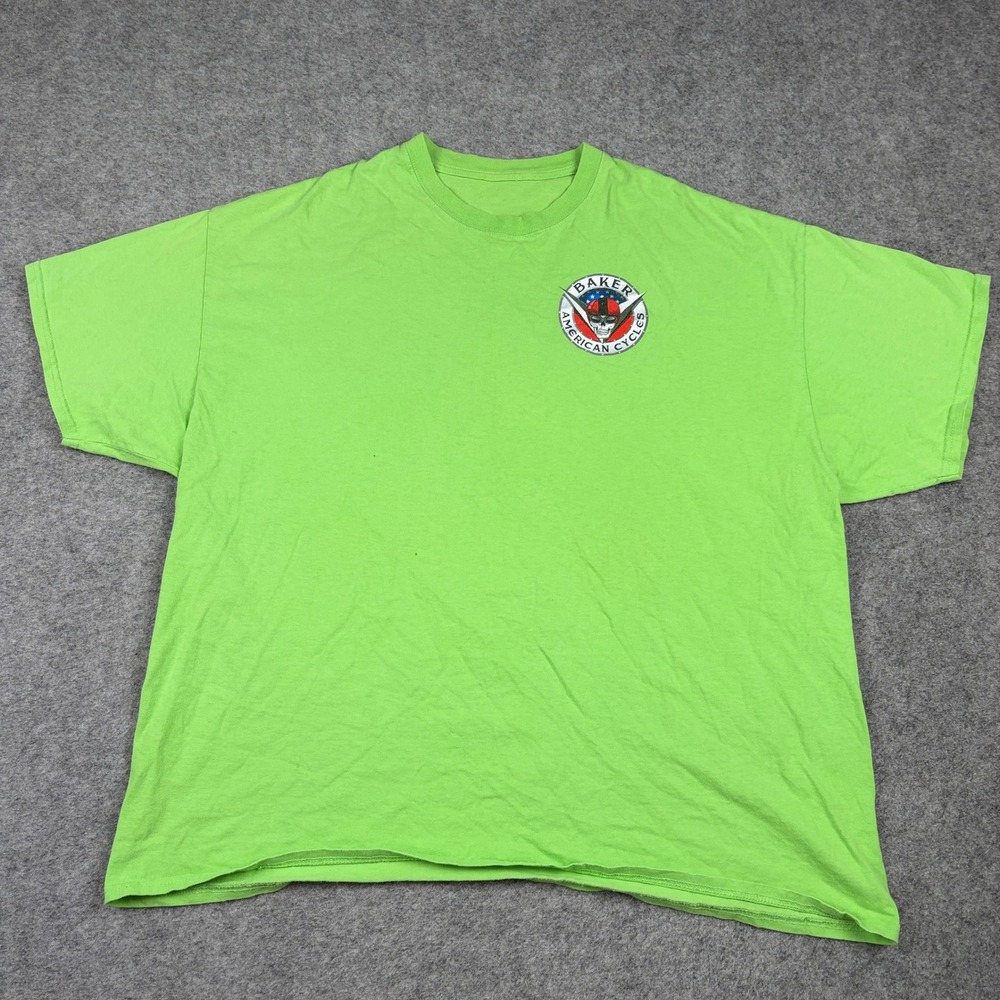 Baker American Cycles Graphic T-Shirt Mens XL‎ Lime Green Short Sleeve Biker Y2K